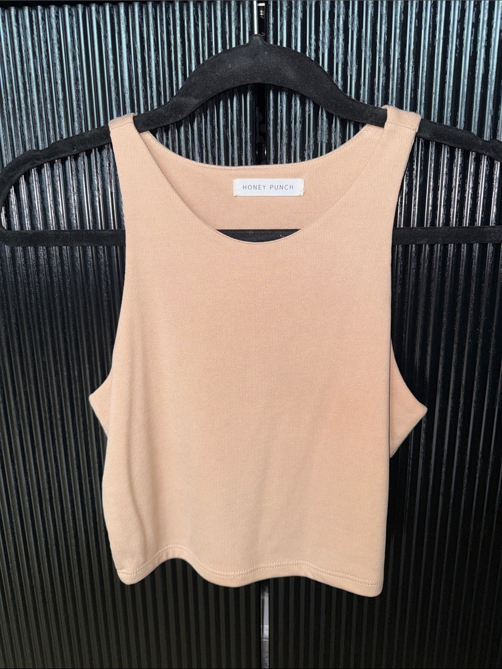 Beige Ribbed Crop Tank Top